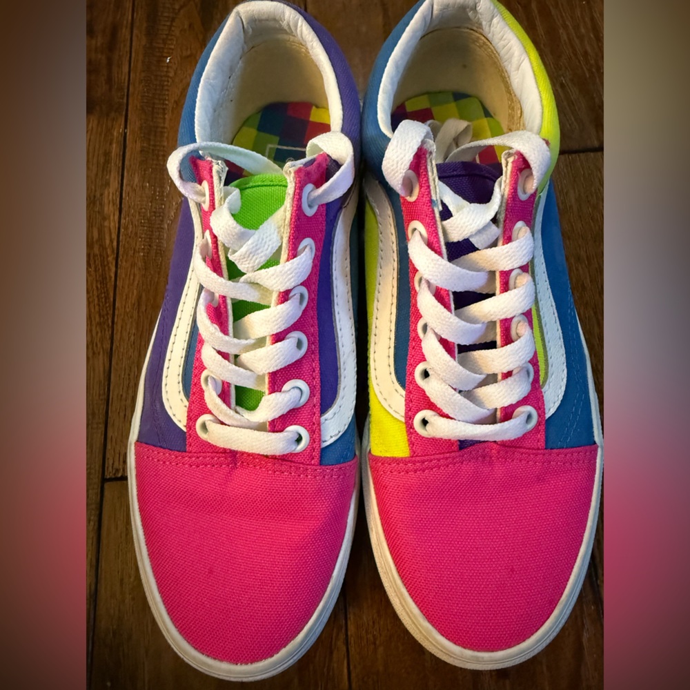 Vans Old Skool Shoes Women 6 Men 4.5 Pink Color Block Canvas Skate Sneakers - Picture 2 of 7